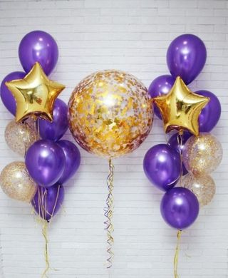 Набір кульок "Золотий гігант + фіолетові фонтани"