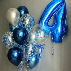 Набір кульок "Синя циферка + баблс + фонтан"