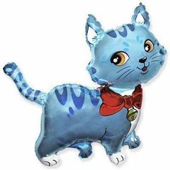 Фольгована кулька Кішка з бантиком блакитна
